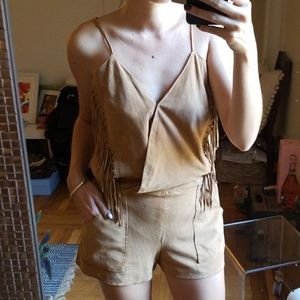 Fringe leather romper. Never worn